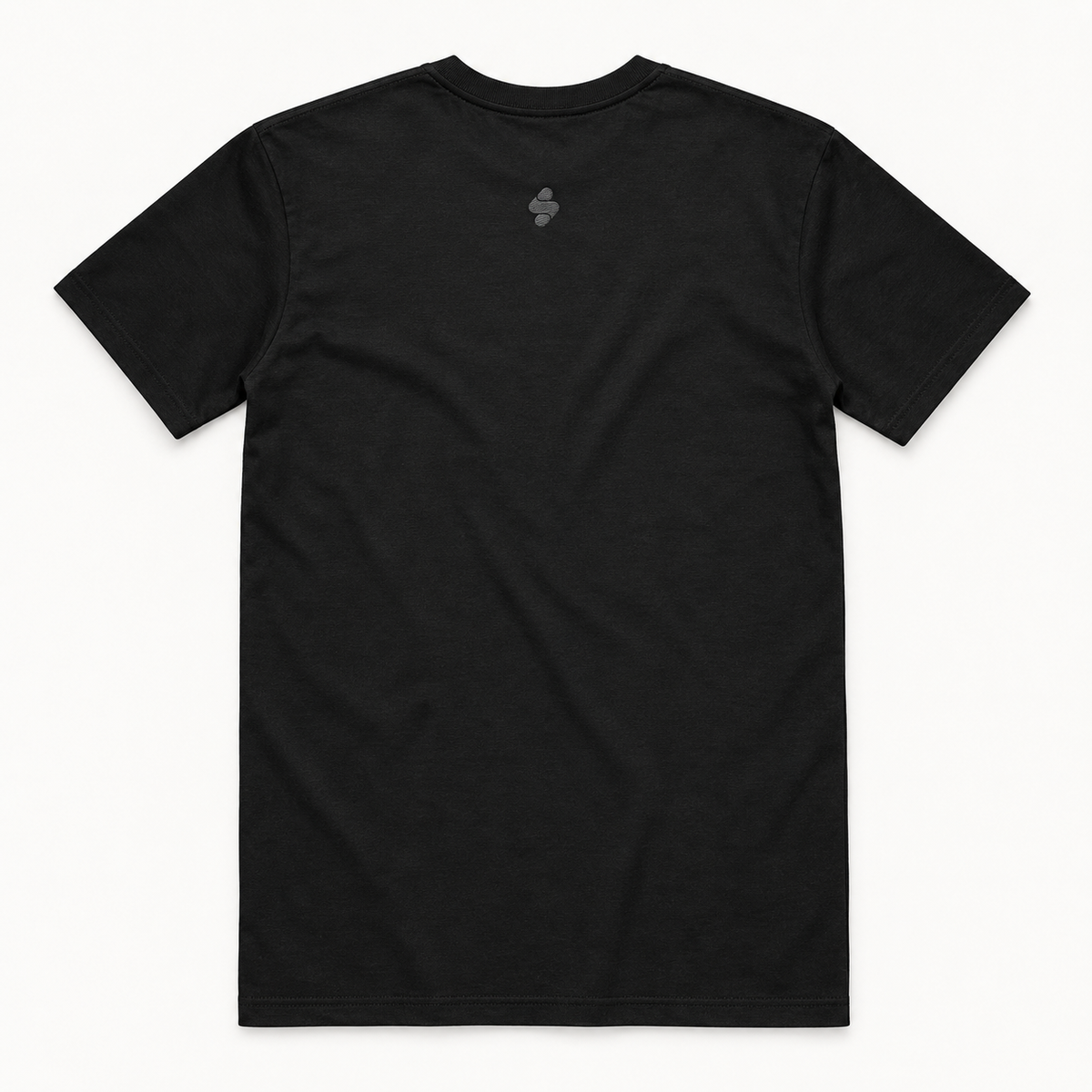 Kiraki Performance 01 black T-shirt, back view with small tonal logo below the collar
